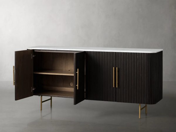 Finnley Wood Sideboard Marble Countertop Buffet Storage Cabinet Rural Entryways Cabinet - Image 2
