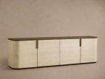 Harrow Media Console Wood Entertainment Centers &TV Stands Faux Shagreen Finish - Image 3