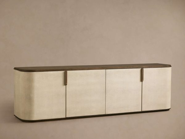 Harrow Media Console Wood Entertainment Centers &TV Stands Faux Shagreen Finish - Image 3