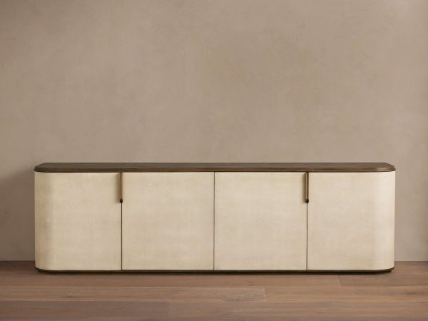 Harrow Media Console Wood Entertainment Centers &TV Stands Faux Shagreen Finish - Image 2