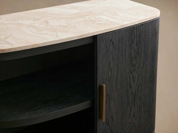 Danny Oak Wood Sideboards Cabinet Marble Top Buffet Cabinet Lockers - Image 12