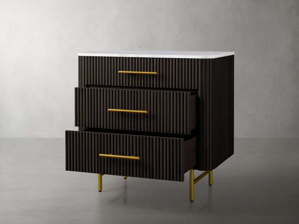 Finnley Three-Drawer Chest Cabinet Bedroom Nightside Table with Stone Top - Image 2