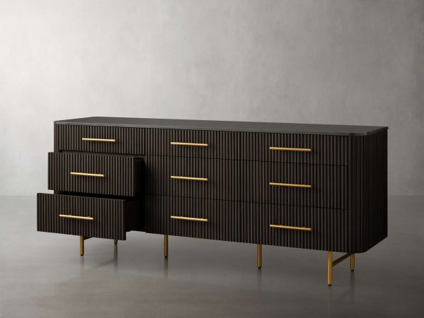 Finnley Wood Nine-Drawer Dresser with Natural Stone Drawer Chest Cabinet - Image 15