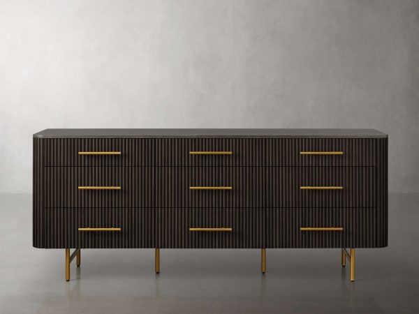 Finnley Wood Nine-Drawer Dresser with Natural Stone Drawer Chest Cabinet - Image 14