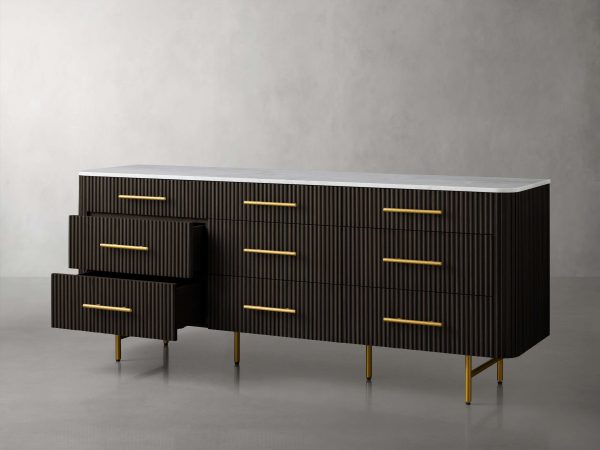 Finnley Wood Nine-Drawer Dresser with Natural Stone Drawer Chest Cabinet - Image 17