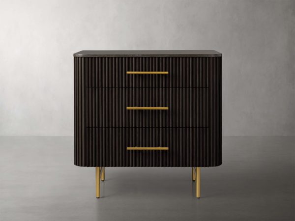 Finnley Three-Drawer Chest Cabinet Bedroom Nightside Table with Stone Top - Image 4