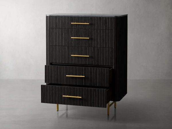 Finnley Wood Five-Drawer Dresser with Marble Top Drawer Chest Cabinet - Image 14