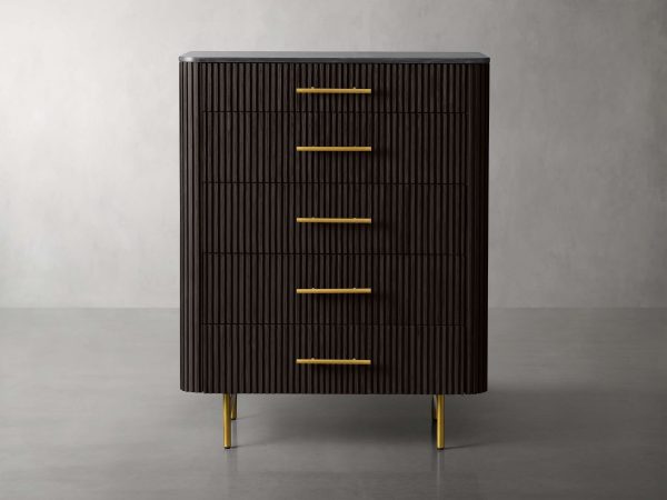 Finnley Wood Five-Drawer Dresser with Marble Top Drawer Chest Cabinet - Image 13
