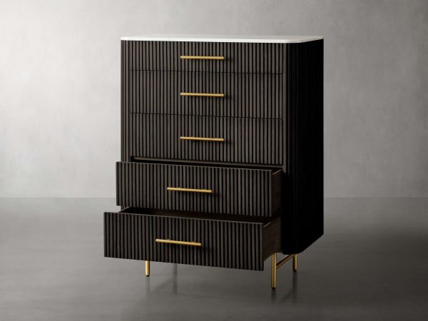 Finnley Wood Five-Drawer Dresser with Marble Top Drawer Chest Cabinet - Image 12