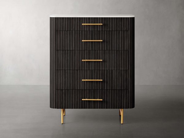 Finnley Wood Five-Drawer Dresser with Marble Top Drawer Chest Cabinet - Image 11