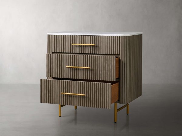 Finnley Three-Drawer Chest Cabinet Bedroom Nightside Table with Stone Top - Image 20