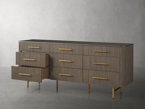 Finnley Wood Nine-Drawer Dresser with Natural Stone Drawer Chest Cabinet - Image 11