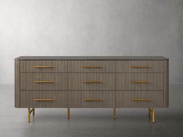 Finnley Wood Nine-Drawer Dresser with Natural Stone Drawer Chest Cabinet - Image 10