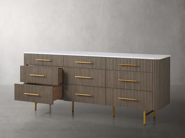 Finnley Wood Nine-Drawer Dresser with Natural Stone Drawer Chest Cabinet - Image 13