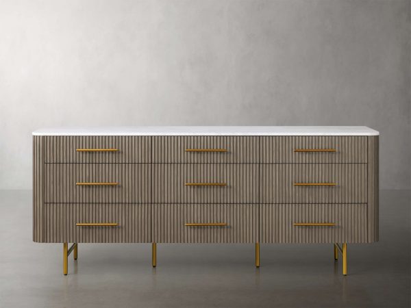 Finnley Wood Nine-Drawer Dresser with Natural Stone Drawer Chest Cabinet - Image 12