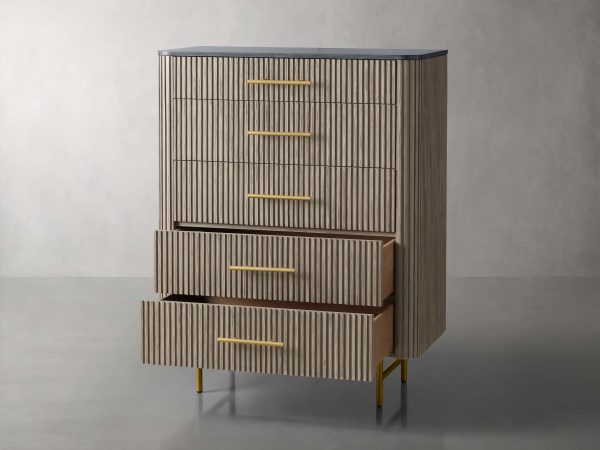 Finnley Wood Five-Drawer Dresser with Marble Top Drawer Chest Cabinet - Image 6
