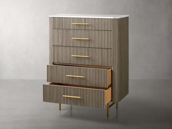 Finnley Wood Five-Drawer Dresser with Marble Top Drawer Chest Cabinet - Image 3