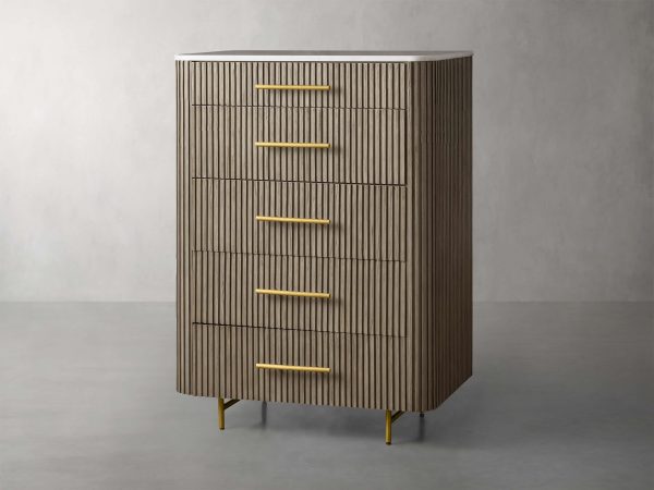 Finnley Wood Five-Drawer Dresser with Marble Top Drawer Chest Cabinet - Image 2