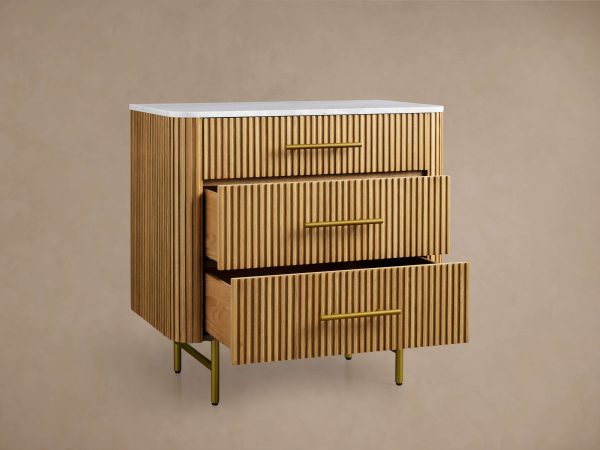 Finnley Three-Drawer Chest Cabinet Bedroom Nightside Table with Stone Top - Image 14