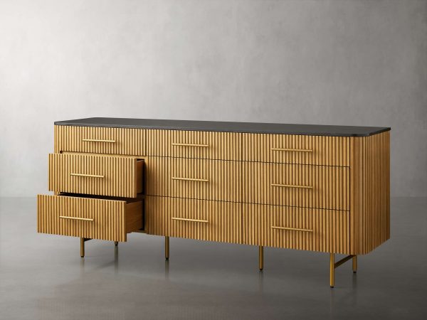 Finnley Wood Nine-Drawer Dresser with Natural Stone Drawer Chest Cabinet - Image 2