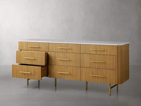 Finnley Wood Nine-Drawer Dresser with Natural Stone Drawer Chest Cabinet - Image 5