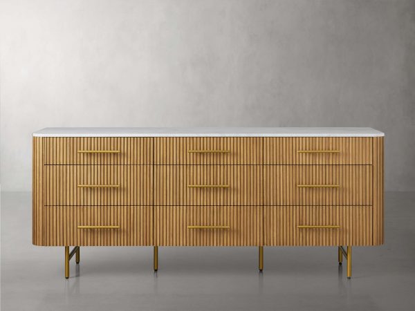 Finnley Wood Nine-Drawer Dresser with Natural Stone Drawer Chest Cabinet - Image 4