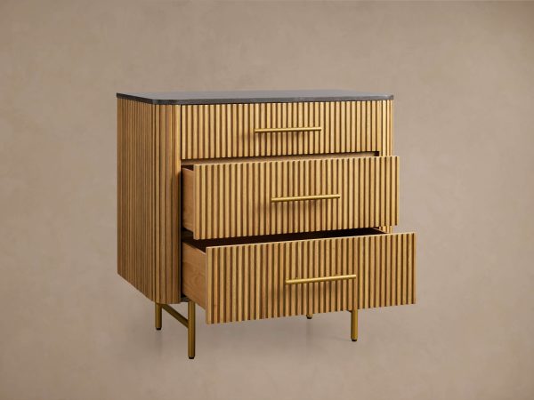 Finnley Three-Drawer Chest Cabinet Bedroom Nightside Table with Stone Top - Image 17