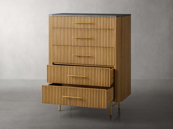 Finnley Wood Five-Drawer Dresser with Marble Top Drawer Chest Cabinet - Image 10