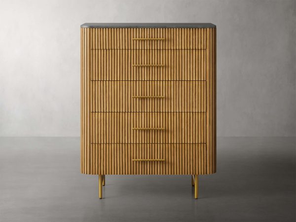 Finnley Wood Five-Drawer Dresser with Marble Top Drawer Chest Cabinet - Image 9