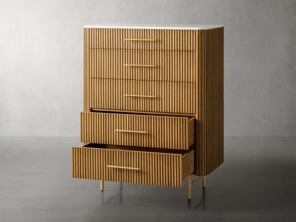 Finnley Wood Five-Drawer Dresser with Marble Top Drawer Chest Cabinet - Image 8