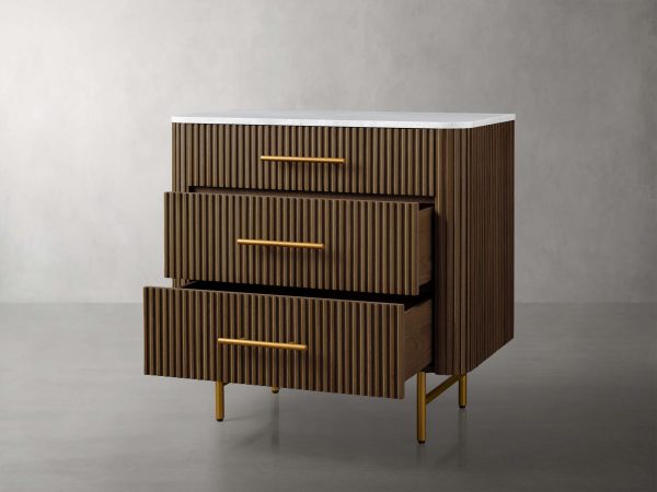 Finnley Three-Drawer Chest Cabinet Bedroom Nightside Table with Stone Top - Image 8