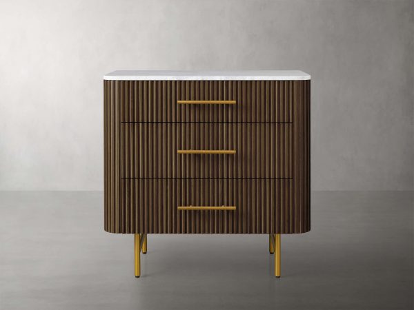 Finnley Three-Drawer Chest Cabinet Bedroom Nightside Table with Stone Top - Image 7