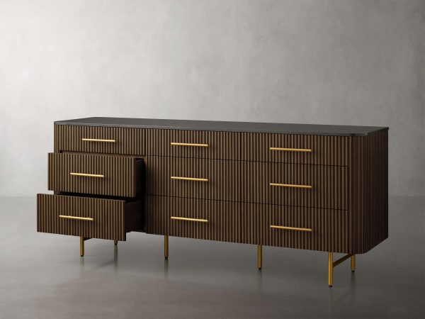 Finnley Wood Nine-Drawer Dresser with Natural Stone Drawer Chest Cabinet - Image 7