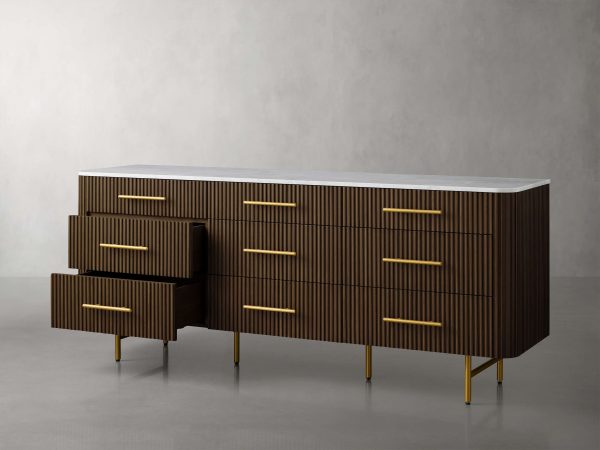 Finnley Wood Nine-Drawer Dresser with Natural Stone Drawer Chest Cabinet - Image 9