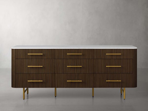 Finnley Wood Nine-Drawer Dresser with Natural Stone Drawer Chest Cabinet - Image 8