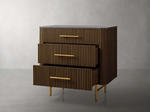 Finnley Three-Drawer Chest Cabinet Bedroom Nightside Table with Stone Top - Image 11