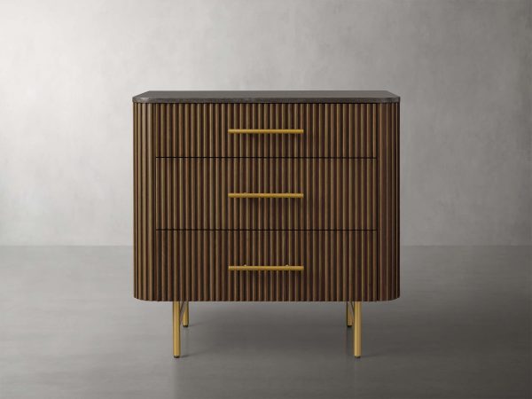 Finnley Three-Drawer Chest Cabinet Bedroom Nightside Table with Stone Top - Image 10