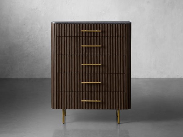 Finnley Wood Five-Drawer Dresser with Marble Top Drawer Chest Cabinet - Image 17