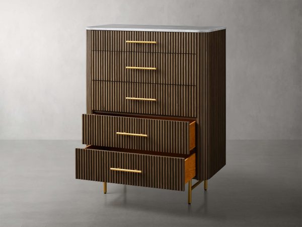Finnley Wood Five-Drawer Dresser with Marble Top Drawer Chest Cabinet - Image 20