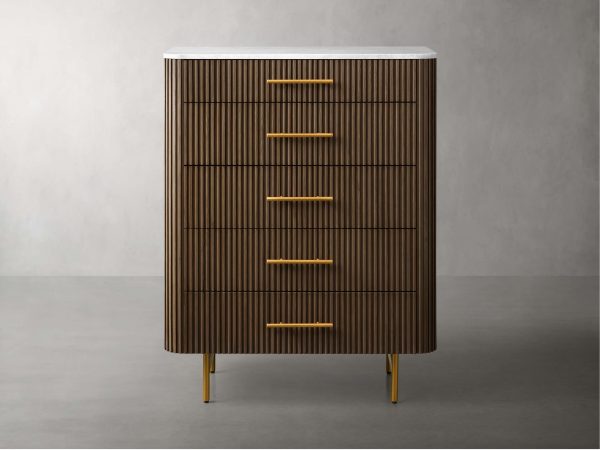 Finnley Wood Five-Drawer Dresser with Marble Top Drawer Chest Cabinet - Image 19