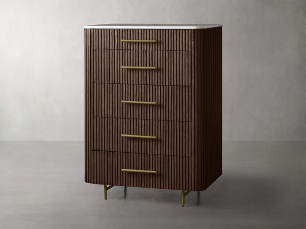 Finnley Wood Five-Drawer Dresser with Marble Top Drawer Chest Cabinet - Image 16