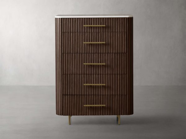 Finnley Wood Five-Drawer Dresser with Marble Top Drawer Chest Cabinet - Image 15