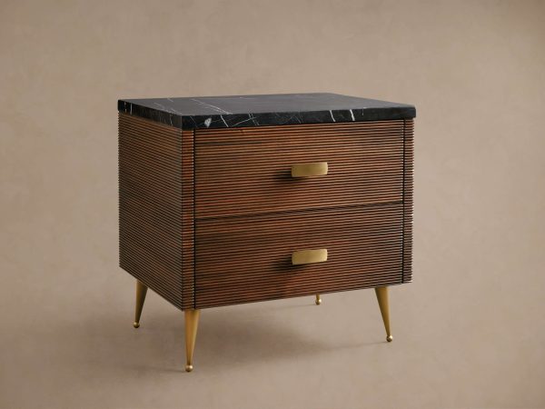 Giselle Mahogany Nightstand Wood Two-Drawer Chest Nightside Table Cabinet - Image 2