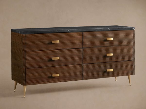 Giselle Six-Drawer Dresser Vintage Bedroom Chest Wood Entrance Storage Cabinet - Image 2