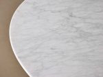 Saint Germain Round Dining Table with Carrara Marble Top Wood Toulouse Base - Image 2