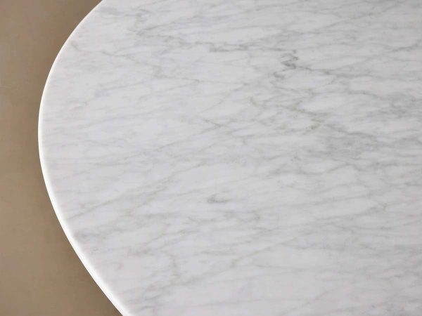Saint Germain Round Dining Table with Carrara Marble Top Wood Toulouse Base - Image 2