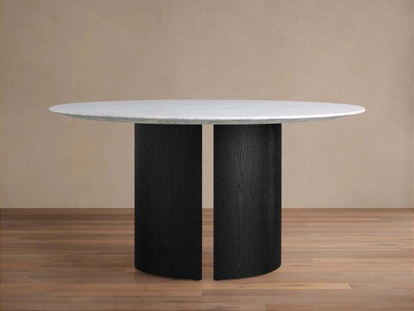 Saint Germain Round Dining Table with Marble Top Wood Dauphine Base - Image 2