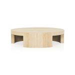 Veneta Round Carrara Marble Coffee Table Living Room Wood Center Tea Table - Image 6