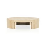 Veneta Round Carrara Marble Coffee Table Living Room Wood Center Tea Table - Image 7