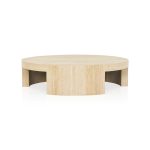 Veneta Round Carrara Marble Coffee Table Living Room Wood Center Tea Table - Image 8